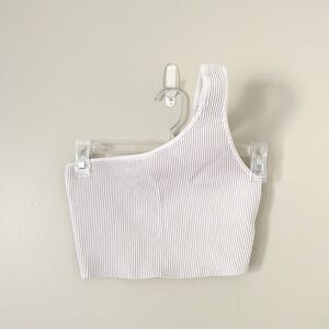 Aritzia Babaton Size M Light Gray Ribbed One Shoulder Stretchy Top Cropped